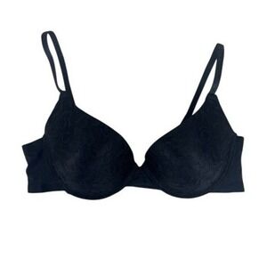 Vince Camuto Black Floral Lace Underwire T-Shirt Bra 36C Adjustable Straps